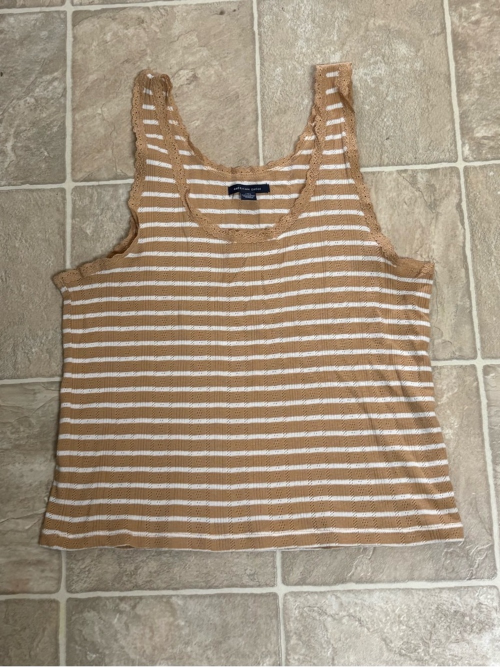 Large American Eagle Striped Knit Tank Top